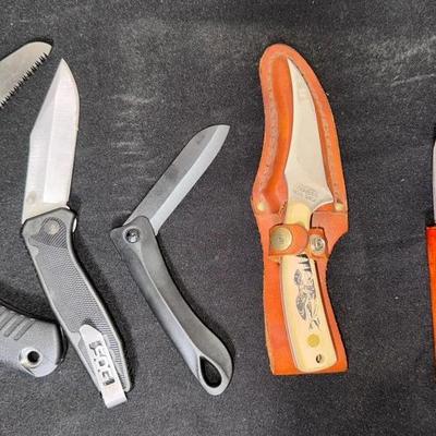 Knife Selection (Schrade Sharpfinger Scrimshaw knife, Kiridashi knives, SOG Flare, And More)