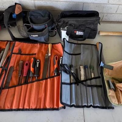 Husky Tool Belt, Bucket Brand Tool Apron, Couple Groupings Of Files, And More