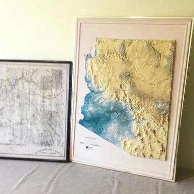 Scientific 3D Arizona Raised Relief Map And A Framed Map Of AZ
