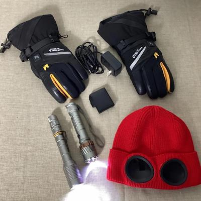 Hompres Heated Gloves., Ski Mask, & Flashlights (2)