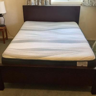 Dark Wood, Simple Designed, Full Size Bed With Like-New Mattress