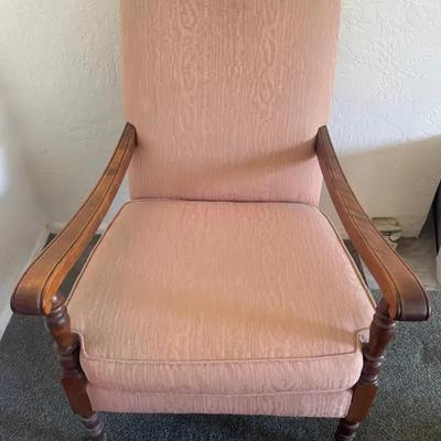 Traditional Wingback Chair, Pink Upholstery