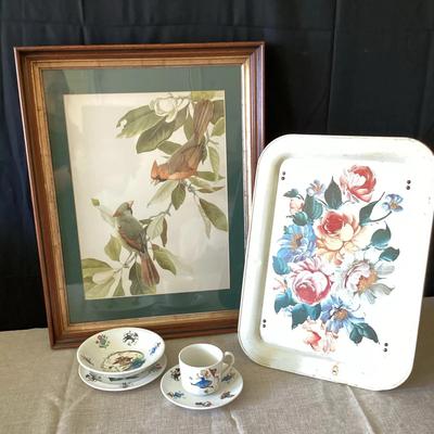 Old Foley Dishes, Flower Tray & Picture "Magnolia Time" by Roger Tory Peterson