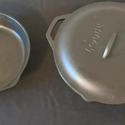 Lodge 12” Cast Iron Skillet With Lid And Other 10” Cast Iron Skillet