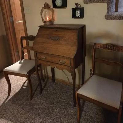 Vintage Secretary Desk With Chairs