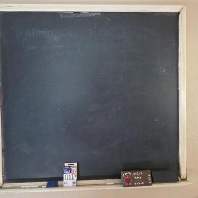Vintage Chalk Board With Chalk & Erasers