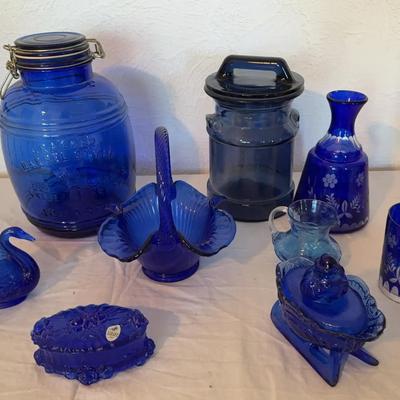 Fenton Glass and Dark Blue Glassware