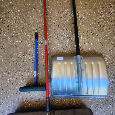 Snow Shovel, Window Squeegee & Large Push Broom