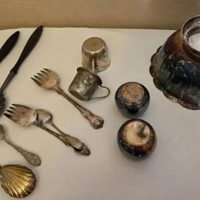Silver Plated Bowl, Cups & Utensils See All Pics