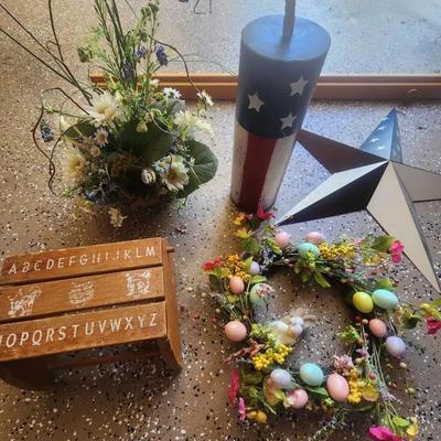 USA Decor, Easter, Wall Shelf With Knobs & Vintage Childs Stool