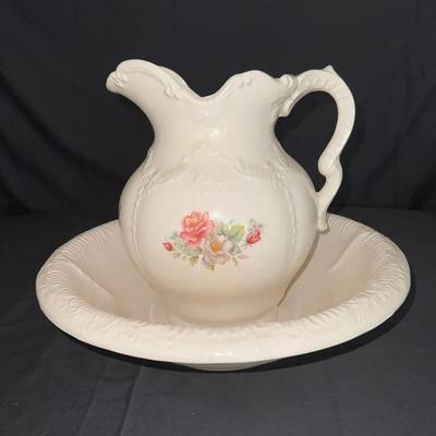 Pink Rose Pitcher And Bowl