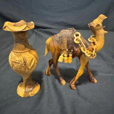 Olive Wood Camel And Urn 