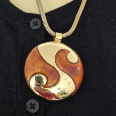 Vintage "S" or Stylized Yin/Yang Statement Necklace (2" Diameter") on 18" 3mm Spring Ring Clasp Cord Chain