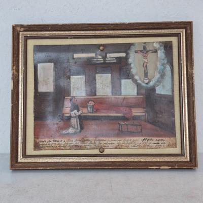 Framed Retablo (Mexican Votive Art) on Tin, In Thanks from Josephina Lopez to the Lord of Salamanca - 16" x 12"