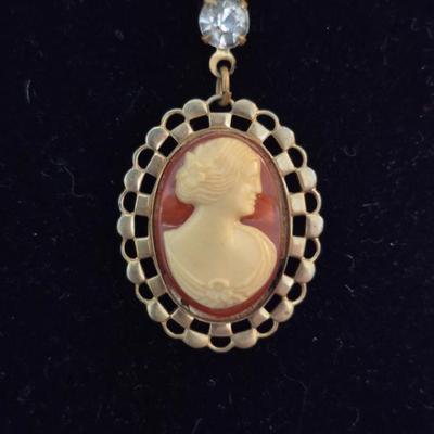 Vintage Shell or Possibly Resin Cameo on 16" Spring Ring Clasp Chain