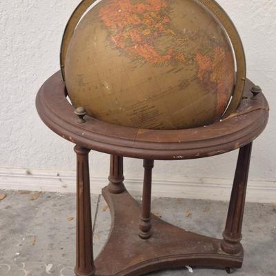 Vintage 1965-1966 Replogle 16" Library Globe on Wood Stand - With Stand: 22" Diameter x 33" Tall