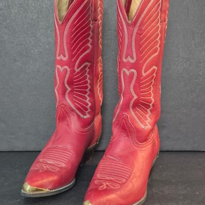 Texas All American Made Ladies Leather  Western Boots Style #6933 - Red - Size 7M