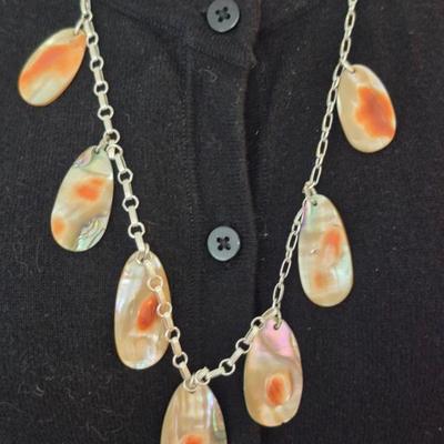 Vintage Paua (Abalone) Shell Teardrop Necklace on Sterling 27" Spring Ring Clasp Chain - TW 36.3g (with Shell)