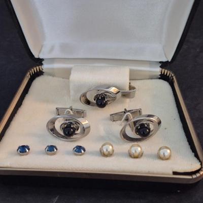 Vintage Carlos Espino Change-a-Link Cufflink & Tie Bar Set with Interchangeable Studs