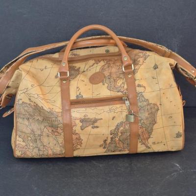 Vintage Elan 1969 World Map Tan Carry-On Bag - With Locks & Keys