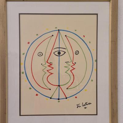 Framed Matted Vintage 1990 "Astrologie" by Jean Cocteau Lithograph - 30" x 36"