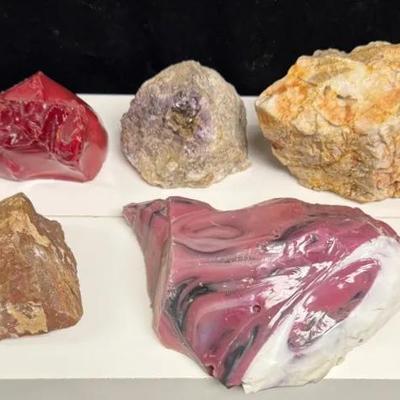Collection of Rocks and Minerals, likely from a rockhounding expedition. 