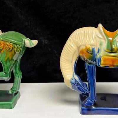 Mid Century Chinese War Horse Tang Dynasty Majolica Sancai Drip Glaze Horse