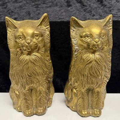 A Pair Of Vintage Brass Cat Bookends 