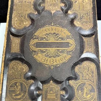 1873 Antique Victorian Complete Domestic Bible Illustrated Leather HUBBARD Bros