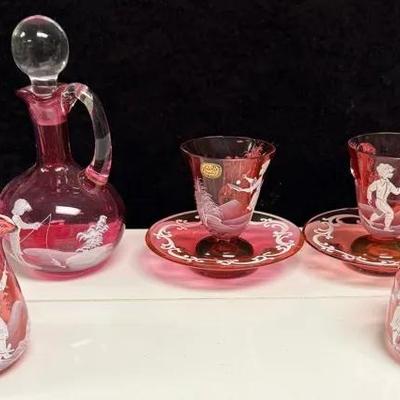 Mary Gregory cranberry glass Set