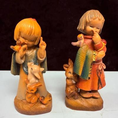 Vintage Anri Talking to the Animals Little Girl w/ Rabbits, Birds Juan Fernandiz