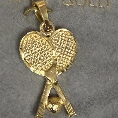 14K gold tennis racket and ball pendant