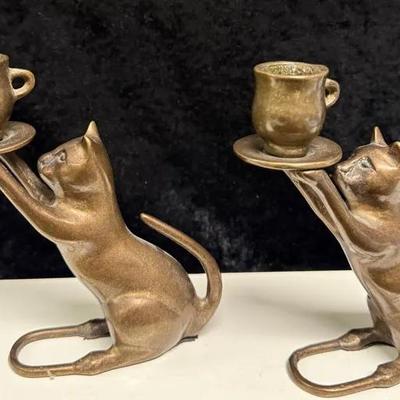 Pair Of Vintage Bronze Candle Holders