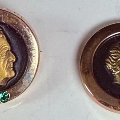 Vintage 10K John Deere 20 Year Service Award Pendant With Two Emeralds