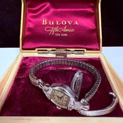 vintage Bulova "Fifth Avenue" ladies' wristwatch in its original velvet box