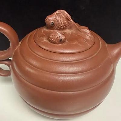Vintage Chinese Yixing Zisha Clay Teapot Carp Koi Tea Pot