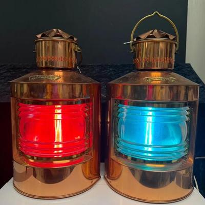 VTG SOLID COPPER DHR (DEN HAAN ROTTERDAM) PORT STARBOARD ELECTRIC SHIP LANTERNS