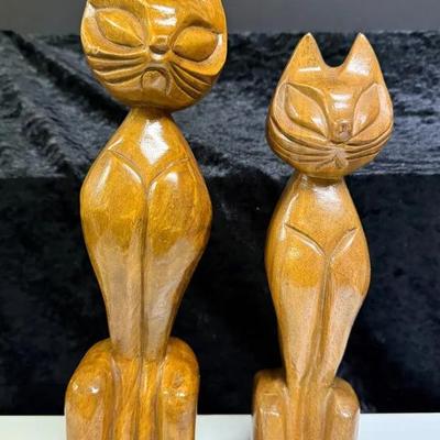 Vintage Alii Woods Honolulu Genuine Monkey Pod Cat Hand Carved