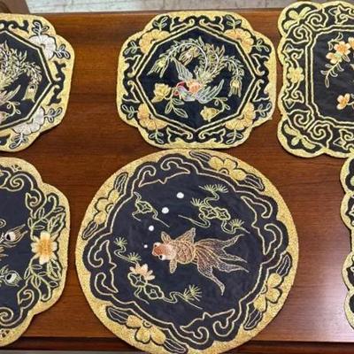 (6) Chinese Silk Embroidered Doily   