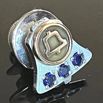 10K Two Tone Gold Blue Stone Enamel Cincinnati Bell Pin