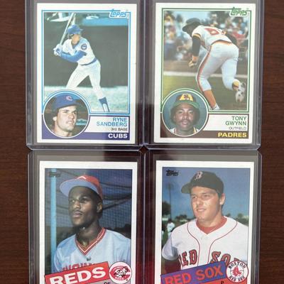 Vintage Topps Baseball Rookie Cards. Ryne Sandberg, Tony Gwynn, Roger Clemens, and Eric Davis