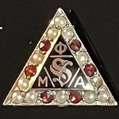 14K Yellow Gold Ruby Seed Pearl Enamel MSA Pin