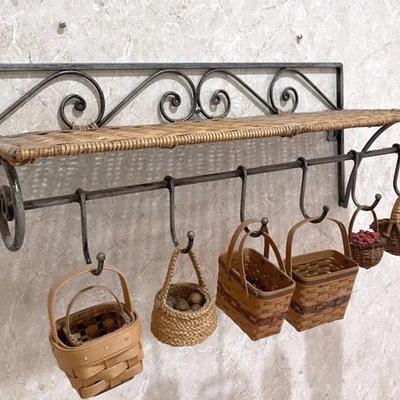 Two Wicker Design Wall Shelves With Miniature Baskets
