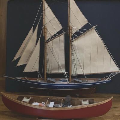 Wooden Schooner And Canoe Models