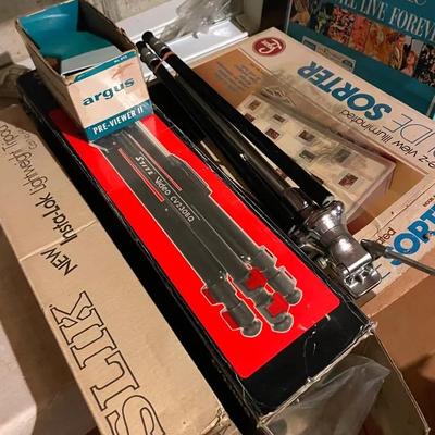 Three Tripods And Slide Viewer And Sorter  