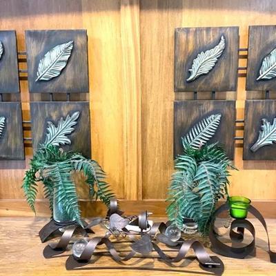 Decorative Metal Leaf Wall Plaques With Sconces And Decor 
