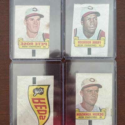 1966 Topps Inserts. Pete Rose, Frank Robinson, Deron Johnson, and Reds Logo