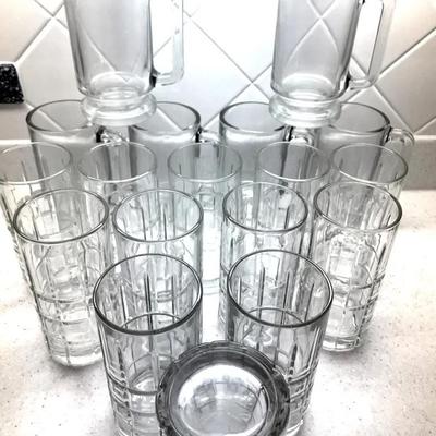 Anchor Hocking Crystal Tumblers With Heavy Beer Mugs