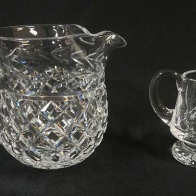 1005	WATERFORD CRYSTAL PITCHER & FOOTED CREAMER, LARGEST APPROXIMATELY 6 IN HIGH
