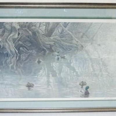 1140	ROBERT BATEMAN PRINT, FRAMED AND MATTED, PENCIL SIGNED AND NO. 947/950 *OLD WILLOW AND MALLARDS*, APPROXIMATELY 42 IN X 29 IN OVERALL
